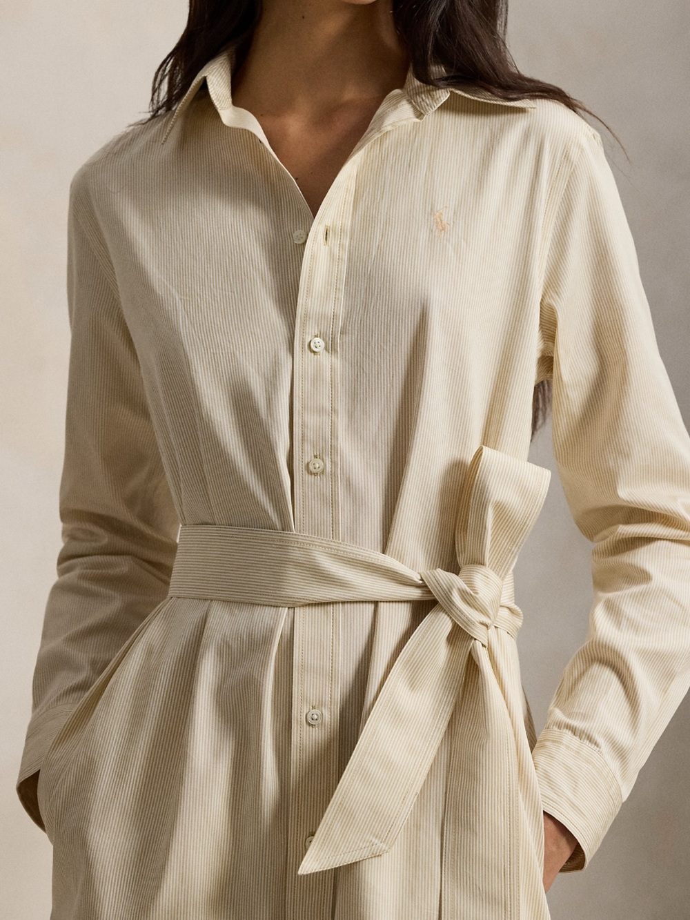 Ralph Lauren Cream Cotton Button-Front Shirt Dress with Waist Tie - Picture 5 of 8